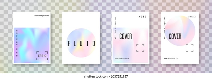 Minimalist poster set. Abstract backgrounds. Vintage minimalist poster with gradient mesh. 90s, 80s retro style. Pearlescent graphic template for placard, presentation, banner, brochure.