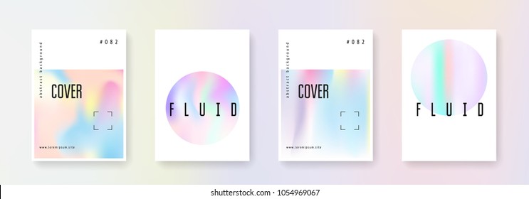 Minimalist poster set. Abstract backgrounds. Multicolor minimalist poster with gradient mesh. 90s, 80s retro style. Iridescent graphic template for book, annual, mobile interface, web app.