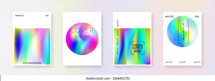 Minimalist poster set. Abstract backgrounds. Spectrum minimalist poster with gradient mesh. 90s, 80s retro style. Iridescent graphic template for placard, presentation, banner, brochure.