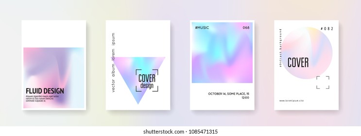 Minimalist poster set. Abstract backgrounds. Retro minimalist poster with gradient mesh. 90s, 80s retro style. Pearlescent graphic template for brochure, banner, wallpaper, mobile screen