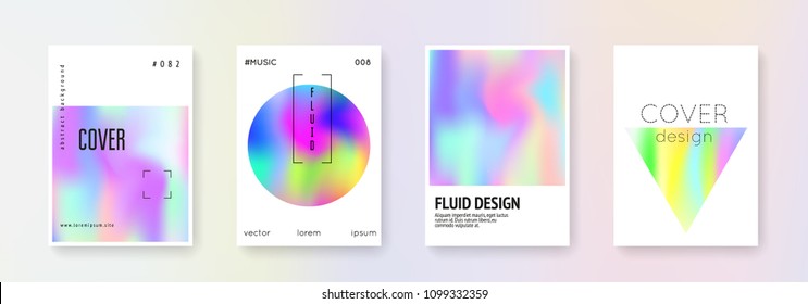 Minimalist poster set. Abstract backgrounds. Hipster minimalist poster with gradient mesh. 90s, 80s retro style. Pearlescent graphic template for placard, presentation, banner, brochure.