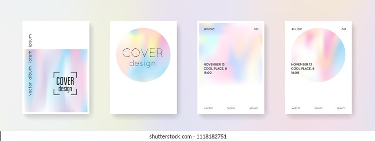 Minimalist poster set. Abstract backgrounds. Bright minimalist poster with gradient mesh. 90s, 80s retro style. Iridescent graphic template for placard, presentation, banner, brochure.