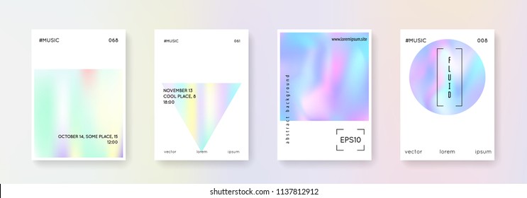 Minimalist poster set. Abstract backgrounds. Memphis minimalist poster with gradient mesh. 90s, 80s retro style. Pearlescent graphic template for book, annual, mobile interface, web app.