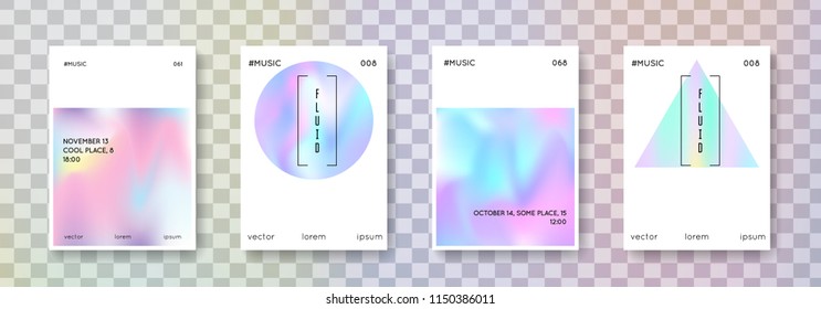 Minimalist poster set. Abstract backgrounds. Bright minimalist poster with gradient mesh. 90s, 80s retro style. Pearlescent graphic template for placard, presentation, banner, brochure.