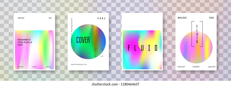 Minimalist poster set. Abstract backgrounds. Plastic minimalist poster with gradient mesh. 90s, 80s retro style. Iridescent graphic template for brochure, banner, wallpaper, mobile screen