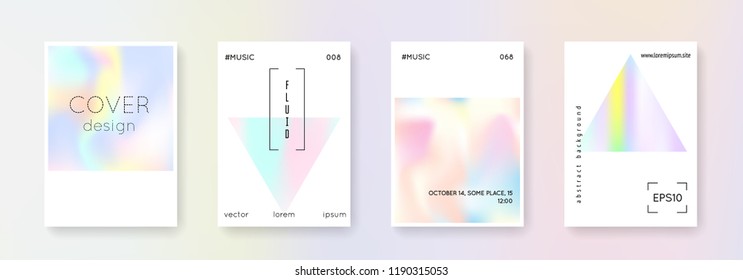 Minimalist poster set. Abstract backgrounds. Trendy minimalist poster with gradient mesh. 90s, 80s retro style. Pearlescent graphic template for placard, presentation, banner, brochure.