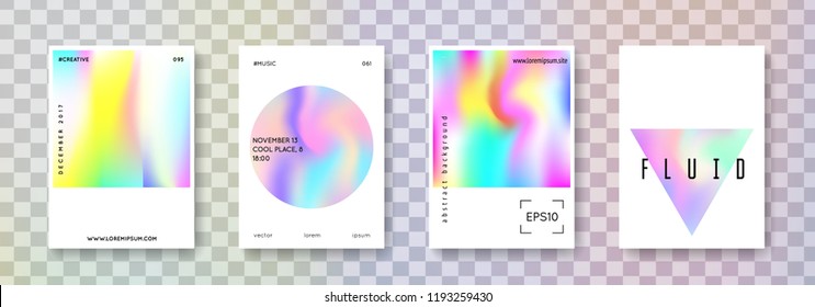 Minimalist poster set. Abstract backgrounds. Hipster minimalist poster with gradient mesh. 90s, 80s retro style. Iridescent graphic template for placard, presentation, banner, brochure.