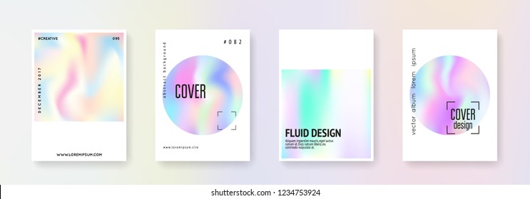 Minimalist poster set. Abstract backgrounds. Bright minimalist poster with gradient mesh. 90s, 80s retro style. Iridescent graphic template for brochure, banner, wallpaper, mobile screen