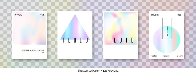 Minimalist poster set. Abstract backgrounds. Multicolor minimalist poster with gradient mesh. 90s, 80s retro style. Pearlescent graphic template for placard, presentation, banner, brochure.