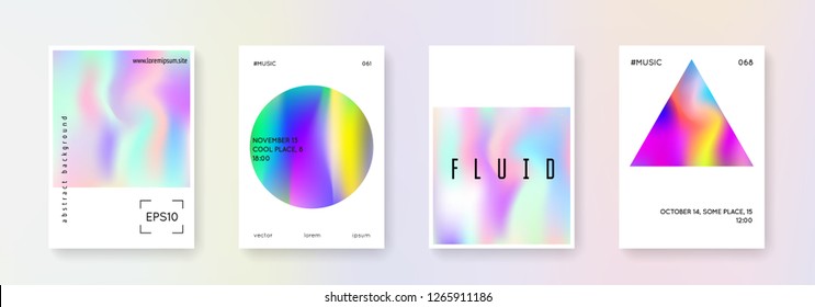 Minimalist poster set. Abstract backgrounds. Vibrant minimalist poster with gradient mesh. 90s, 80s retro style. Pearlescent graphic template for book, annual, mobile interface, web app.