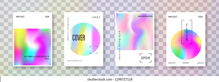 Minimalist poster set. Abstract backgrounds. Memphis minimalist poster with gradient mesh. 90s, 80s retro style. Pearlescent graphic template for brochure, banner, wallpaper, mobile screen