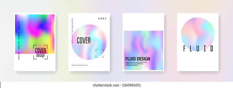 Minimalist poster set. Abstract backgrounds. Spectrum minimalist poster with gradient mesh. 90s, 80s retro style. Iridescent graphic template for placard, presentation, banner, brochure.