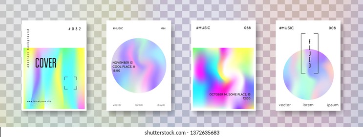 Minimalist poster set. Abstract backgrounds. Vibrant minimalist poster with gradient mesh. 90s, 80s retro style. Pearlescent graphic template for brochure, banner, wallpaper, mobile screen