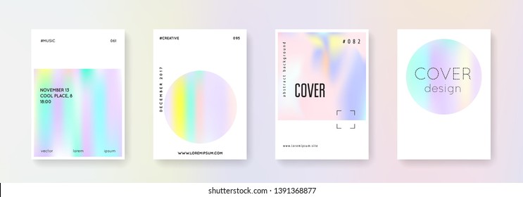 Minimalist poster set. Abstract backgrounds. Plastic minimalist poster with gradient mesh. 90s, 80s retro style. Iridescent graphic template for book, annual, mobile interface, web app.