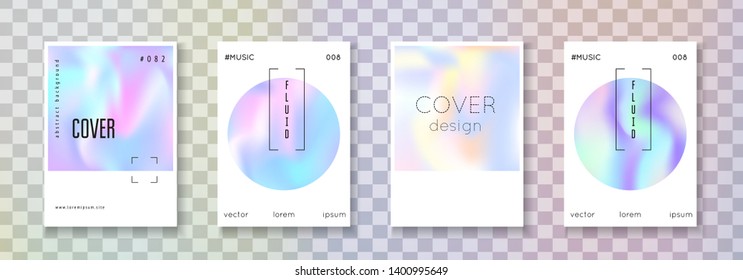 Minimalist poster set. Abstract backgrounds. Futuristic minimalist poster with gradient mesh. 90s, 80s retro style. Iridescent graphic template for placard, presentation, banner, brochure.