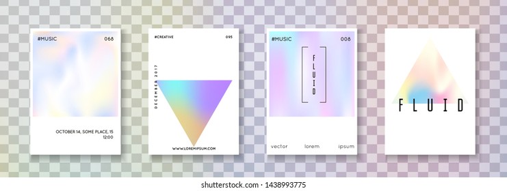 Minimalist poster set. Abstract backgrounds. Retro minimalist poster with gradient mesh. 90s, 80s retro style. Pearlescent graphic template for placard, presentation, banner, brochure.