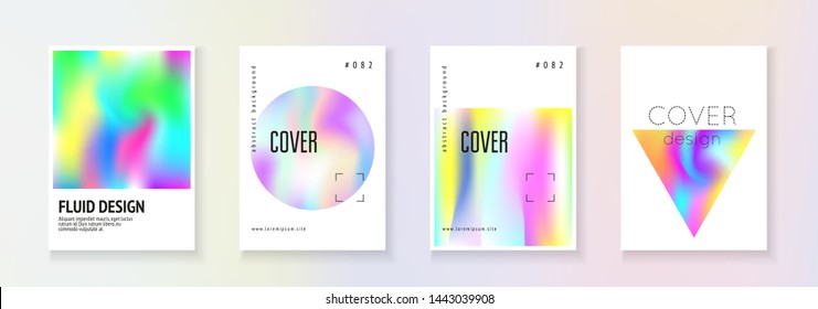 Minimalist poster set. Abstract backgrounds. Liquid minimalist poster with gradient mesh. 90s, 80s retro style. Iridescent graphic template for placard, presentation, banner, brochure.