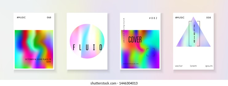 Minimalist poster set. Abstract backgrounds. Liquid minimalist poster with gradient mesh. 90s, 80s retro style. Iridescent graphic template for book, annual, mobile interface, web app.
