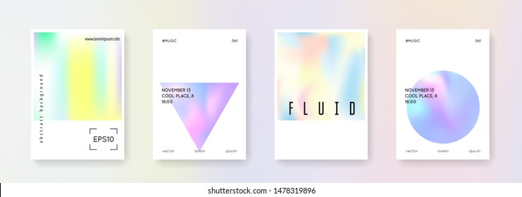Minimalist poster set. Abstract backgrounds. Liquid minimalist poster with gradient mesh. 90s, 80s retro style. Iridescent graphic template for brochure, banner, wallpaper, mobile screen