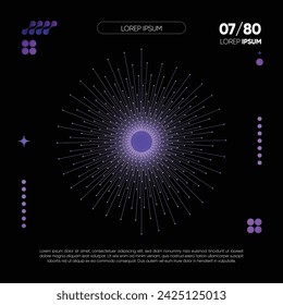 Minimalist poster with spiral wireframe lines. Poster cover, album cover, book cover, black, blue and purple theme.