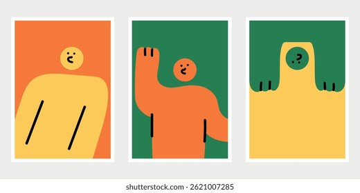 Minimalist poster template design with cartoon doodle. Set of cartoon doodle poster. Template design for exhibition, poster, wall art, festival poster, cover, background and media design.