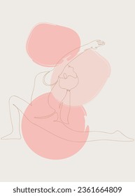 Minimalist poster of yoga. Continuous line art poster, yoga pose, woman doing yoga on white background. Boho continuous line yoga exercise art print. 