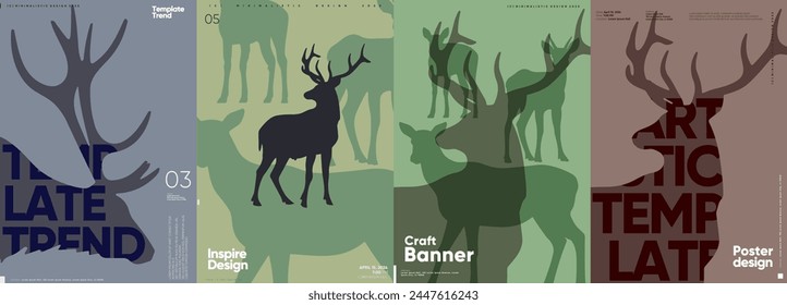 Minimalist posters with layered deer silhouettes against monochromatic backgrounds.