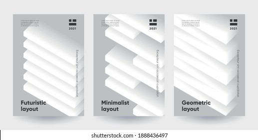 Minimalist posters set. Modern gradient shapes with 3d effect. Eps10 vector.