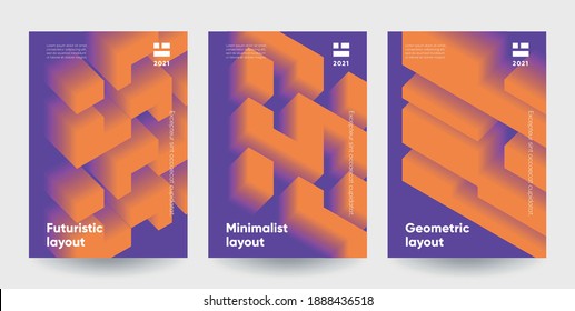 Minimalistische Plakate gesetzt. Moderne Farbverlauf-Formen mit 3D-Effekt. EPS10-Vektor.