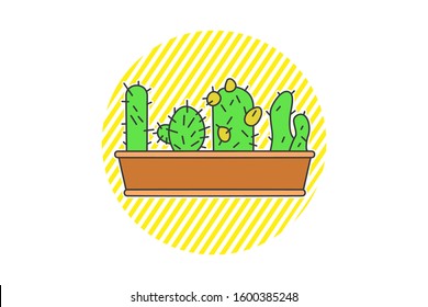 minimalist pot cactus, for clothing images with a yellow background