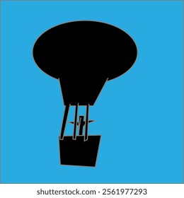 A minimalist  potrayal  of a hot air balloon  silhoutte  against a vibrant blue  backdrop, showcasing  flight and adventure.