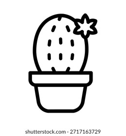 Minimalist potted cactus icon with simple line details, representing indoor plants, home decor, nature, and modern botanical design