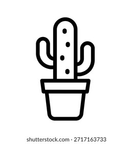 Minimalist potted cactus icon with simple line details, representing indoor plants, home decor, nature, and modern botanical design