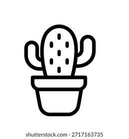 Minimalist potted cactus icon with simple line details, representing indoor plants, home decor, nature, and modern botanical design