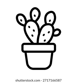 Minimalist potted cactus icon with simple line details, representing indoor plants, home decor, nature, and modern botanical design