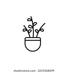 Minimalist potted plant icon with stylized leaves and curved lines design