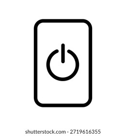 Icono de Botón de energía minimalista dentro de una forma de dispositivo rectangular, que representa el control de encendido y apagado, la activación del dispositivo y la administración de energía digital