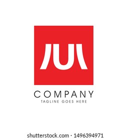 A minimalist and powerful vector logo featuring a clever integration of the letters M and U. The white monogram is set against a bold red square background, creating a high-contrast and memorable visual. This clean geometric design is perfect for law firms, construction companies, architectural studios, tech startups, fitness brands, and modern corporate identities.