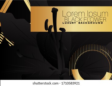 Minimalist premium floral exclusive background. Vector luxury black and golden gradient geometric flower elements.