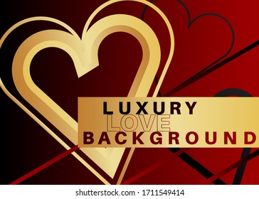 Minimalist premium love background. Vector luxury red, black and golden gradient geometric elements. Exclusive heart label.