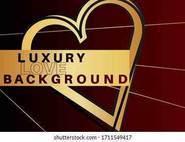 Minimalistischer Premium-Liebeshintergrund. Vektorillustration luxuriöse geometrische Elemente in Rot, Schwarz und Golden Farbverlauf. Exklusives Herzetikett.