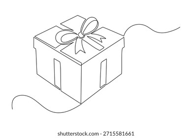 Minimalista caja presente línea continua dibujo contorno de estilo simple