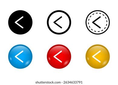 Minimalist Previous Button Icon Set for Navigation and Digital Interfaces. Vector Illustration