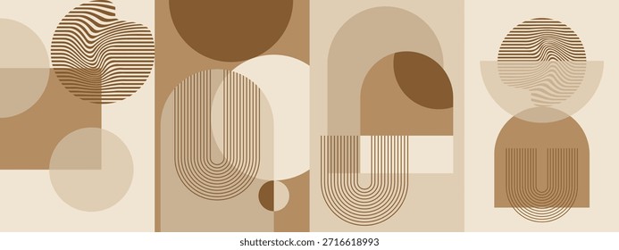 Pôster Imprimível Minimalista para Coleção de Decoração de Quarto. Conjunto de cartazes de Bauhaus moderno do tom da terra
