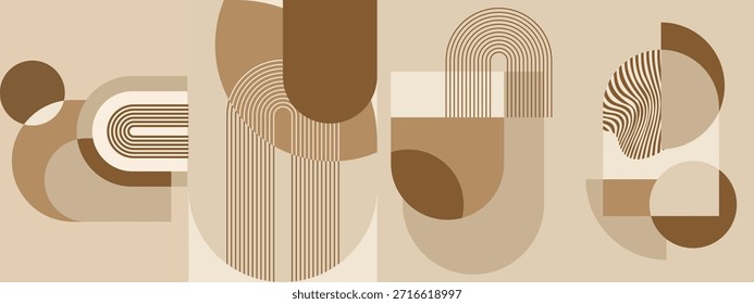 Póster imprimible minimalista para Colección de decoración de habitaciones. Conjunto de póster Bauhaus moderno de tono de tierra