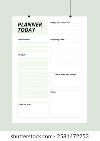 Minimalist Printable vector planner template design, Daily planner for every day, Schedule, tasks, notes for the every day and simple printable to do list, Vector graphic set for daily routine.