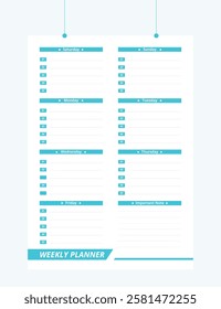 Minimalist Printable vector planner template design, Daily planner for every day, Schedule, tasks, notes for the every day and simple printable to do list, Vector graphic set for daily routine.