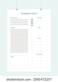 Minimalist Printable vector planner template design, Daily planner for every day, Schedule, tasks, notes for the every day and simple printable to do list, Vector graphic set for daily routine.