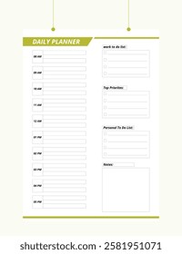 Minimalist Printable vector planner template design, Daily planner for every day, Schedule, tasks, notes for the every day and simple printable to do list, Vector graphic set for daily routine.