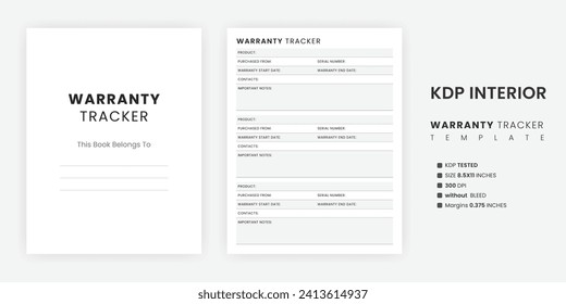 Minimalist Printable Warranty Tracker Template, Product Repair Maintenance Notebook